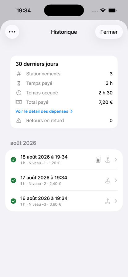 Historique des stationnements